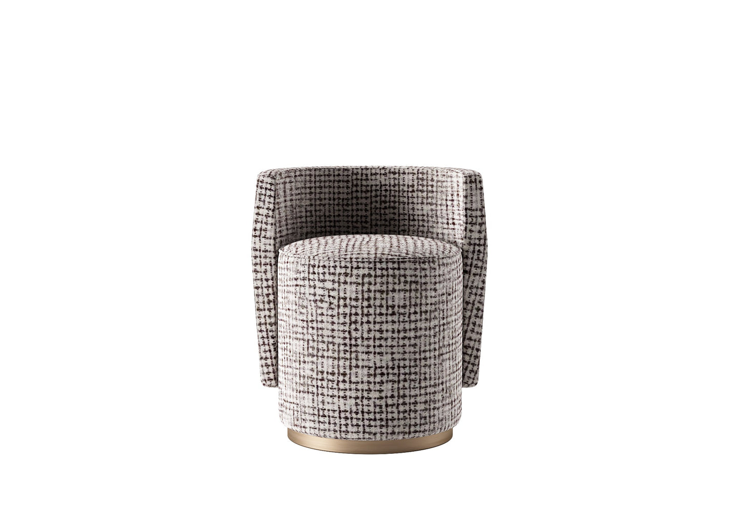 Light Checkered Fabric Armchair with Brass Ring Base 3D Model - Luxury Hotel Lobby Seating chair