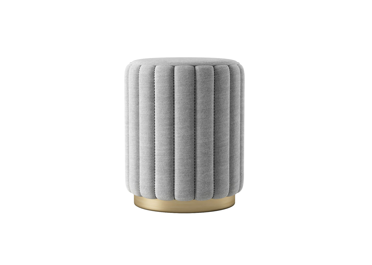 Gray Vertical Pleated Velvet Stool 3D Model - Champagne Metal Base Modern Bedroom Furniture chair