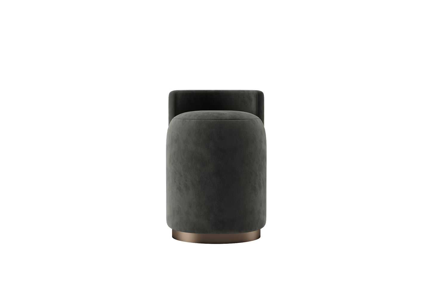 Dark Gray Velvet Drum Chair with Copper Ring 3D Model - Minimalist Office Reception Seating chair