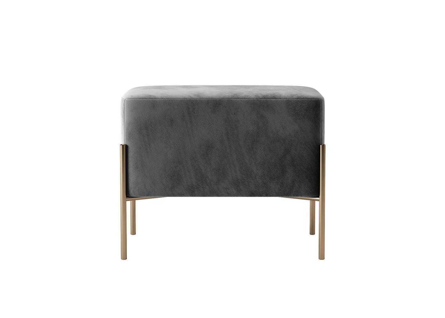 Dark Gray Velvet Square Stool 3D Model - Gold Metal Angled Leg Luxury Bedroom Accent chair