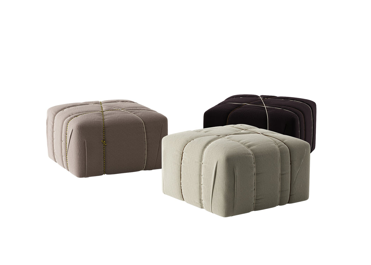 Modular Storage Ottomans in Neutral Tones with Cross-Stitch Detailing chair