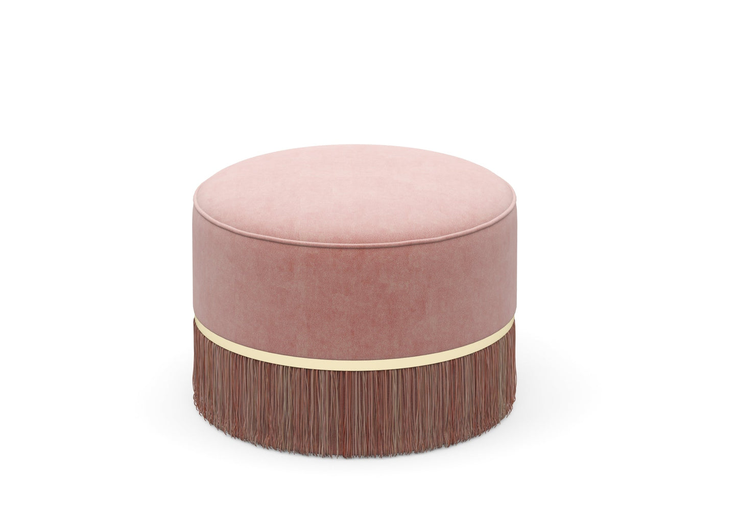 Blush Pink Footstool with Golden Accent Trim and Cascading Fringe chair