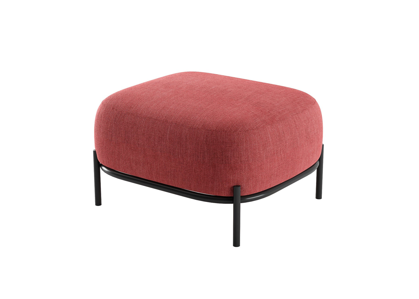 Modern Red Square Footrest with Black Metal Frame and Soft Fabric Top