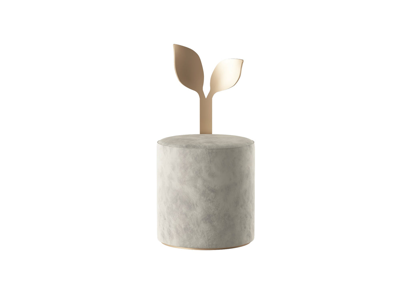 Cylindrical Marble-Effect Stool with Golden Leaf Accents and Modern Organic Design