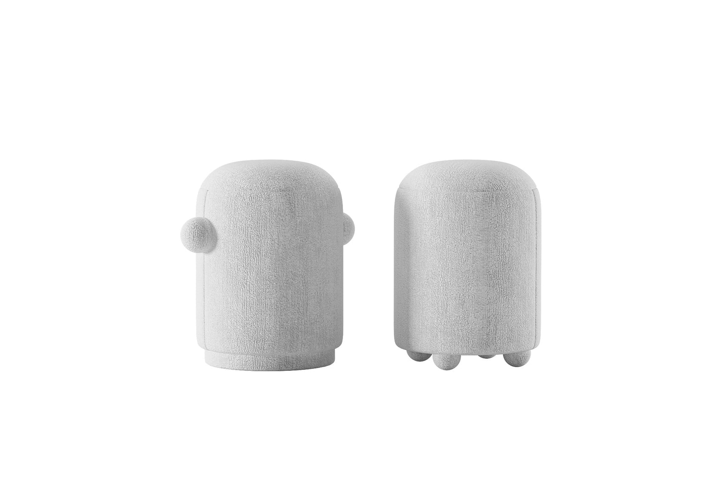 Grey Textured Pouf Duo with Playful Ear-Shaped and Ball-Footed Design Elements