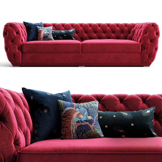 VelvetRedButtonedSofa sofa