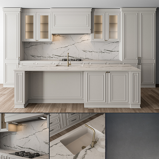 White Marble Contemporary Kitchen cabinet