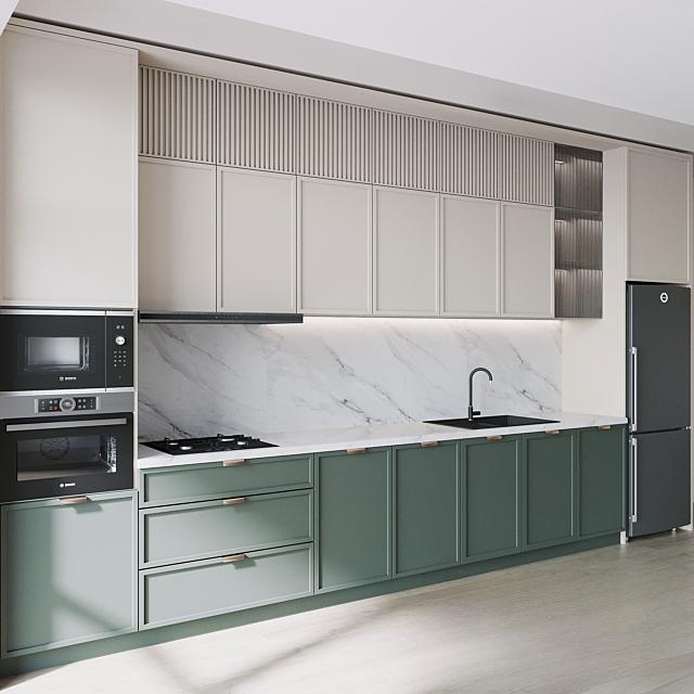 Green White Modern Kitchen cabinet