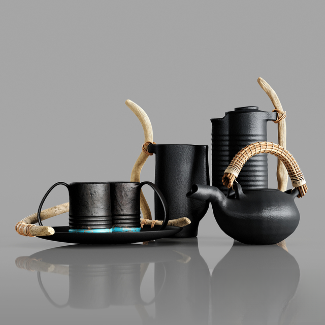 Black Bamboo Handle Tea Set tableware