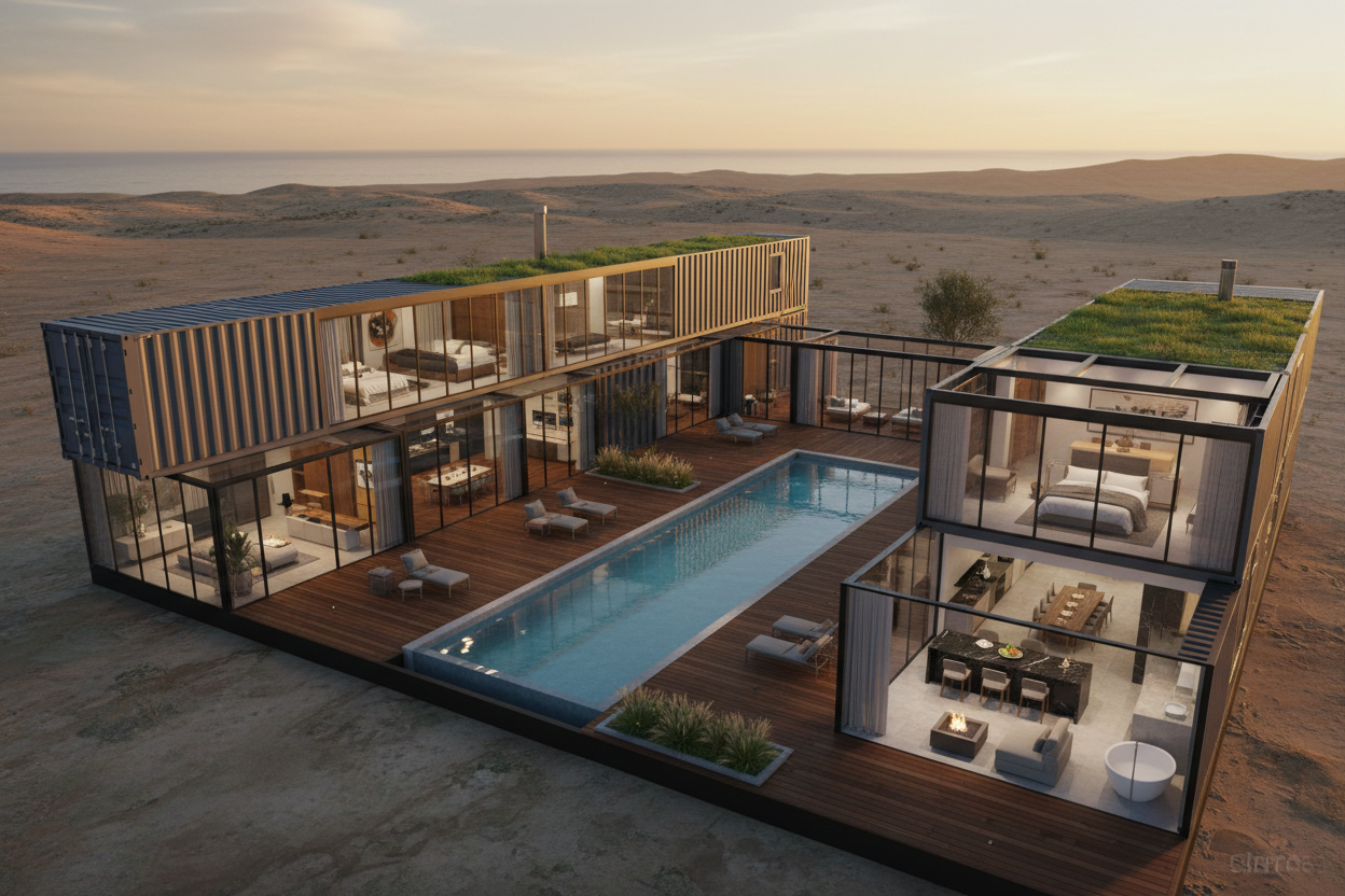 Modular Container Villa 3D Rendering