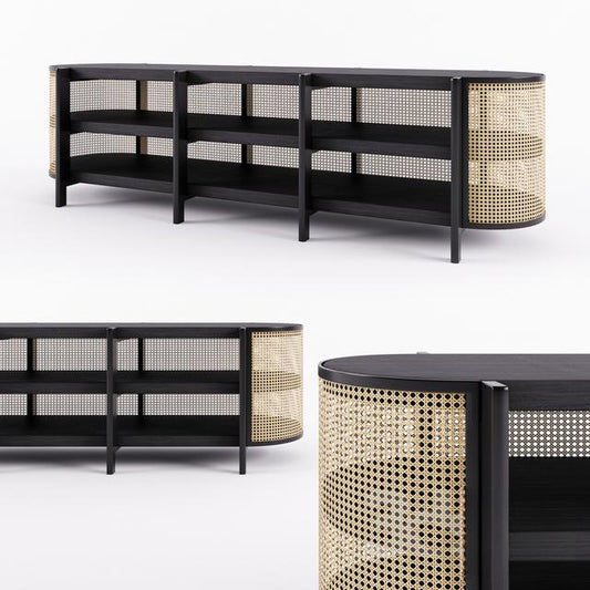 Black rattan modern TVcabinet