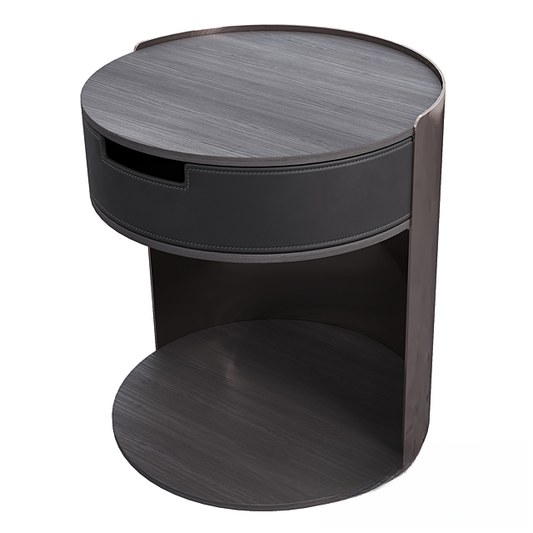 Round Dark Wood Nightstand bedsidetable