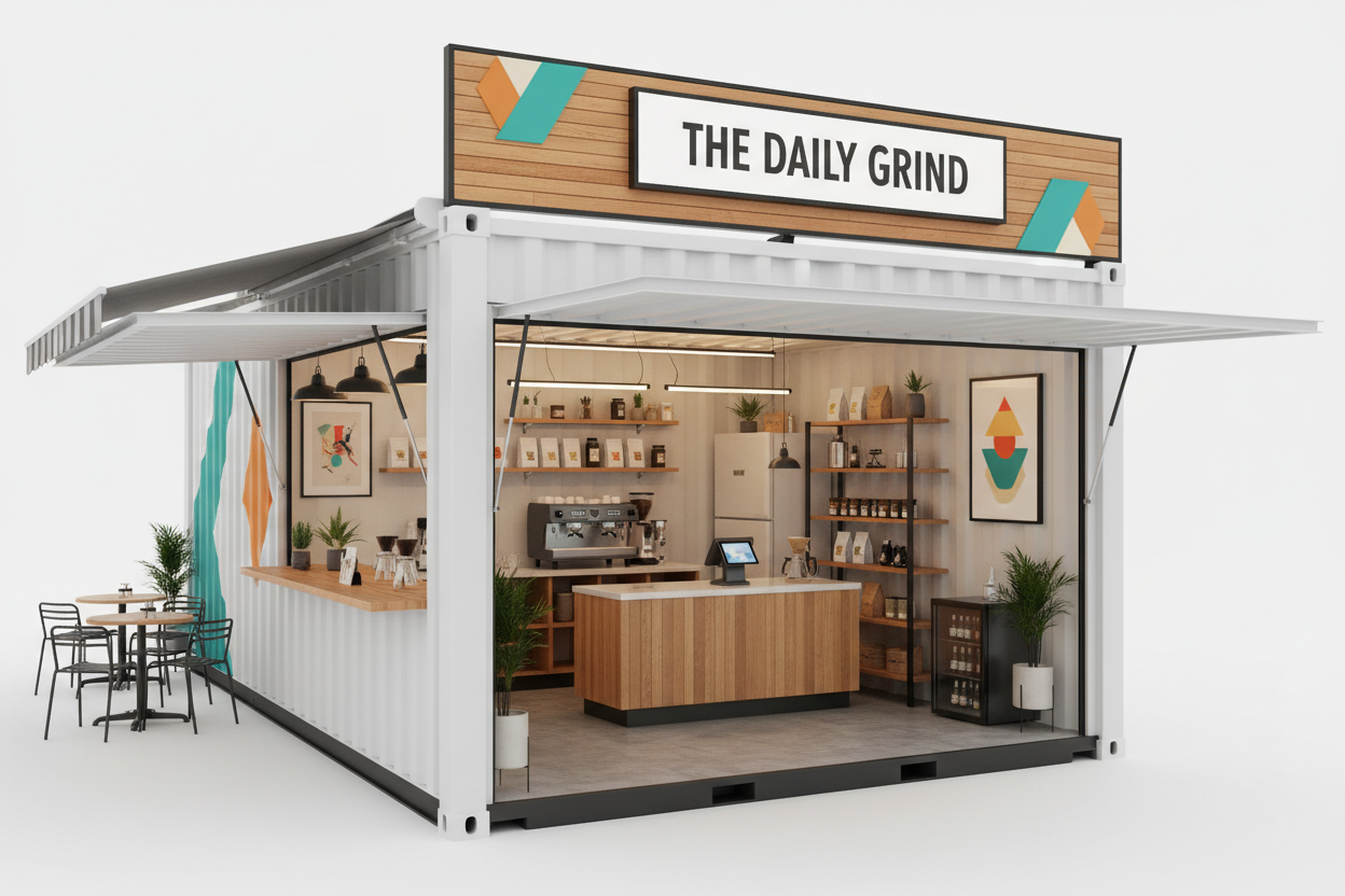Container Cafe Shop 3D Rendering