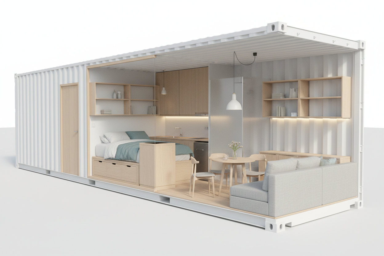 Container Studio Apartment 3D Rendering