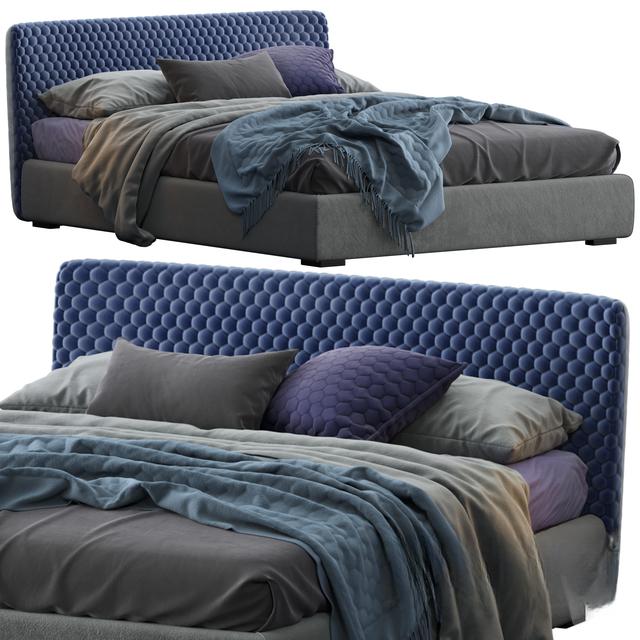 Blue Button Tufted Bed bed