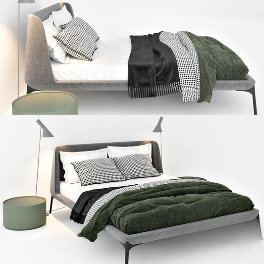 Modern Bed with Pillows and Blankets bed