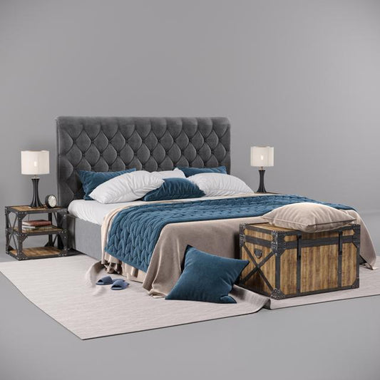 GreyButtonedBed bed