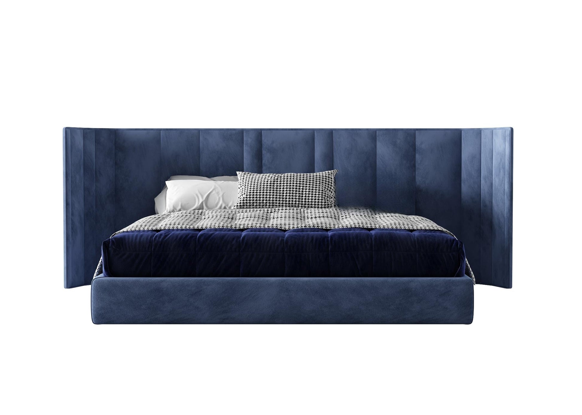 Blue upholstered bed bed