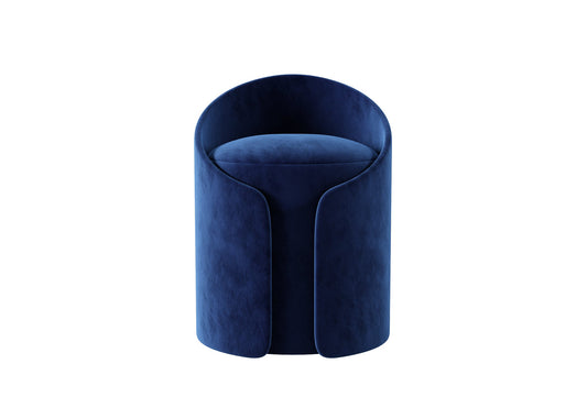Deep Blue Velvet Round Stool 3D Model - Loop Backrest Design 