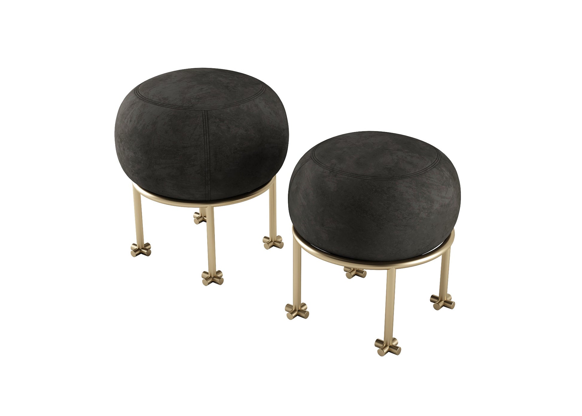 Pair of Round Ottoman 3D Models - Velvet Texture + Cross-Feet Gold Bases chair