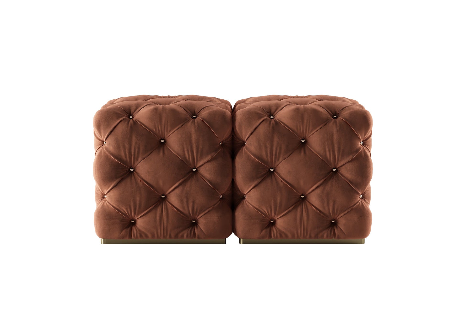 Luxury Diamond-Tufted Ottoman Pair 3D Model - Brown Velvet with Metal Studs & Light Gold Base chair