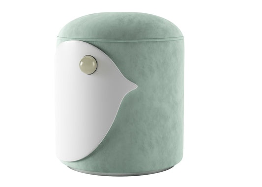 Whimsical Bird-Inspired Stool 3D Model - Mint Green Velvet with Detachable Beak & Eye Accent