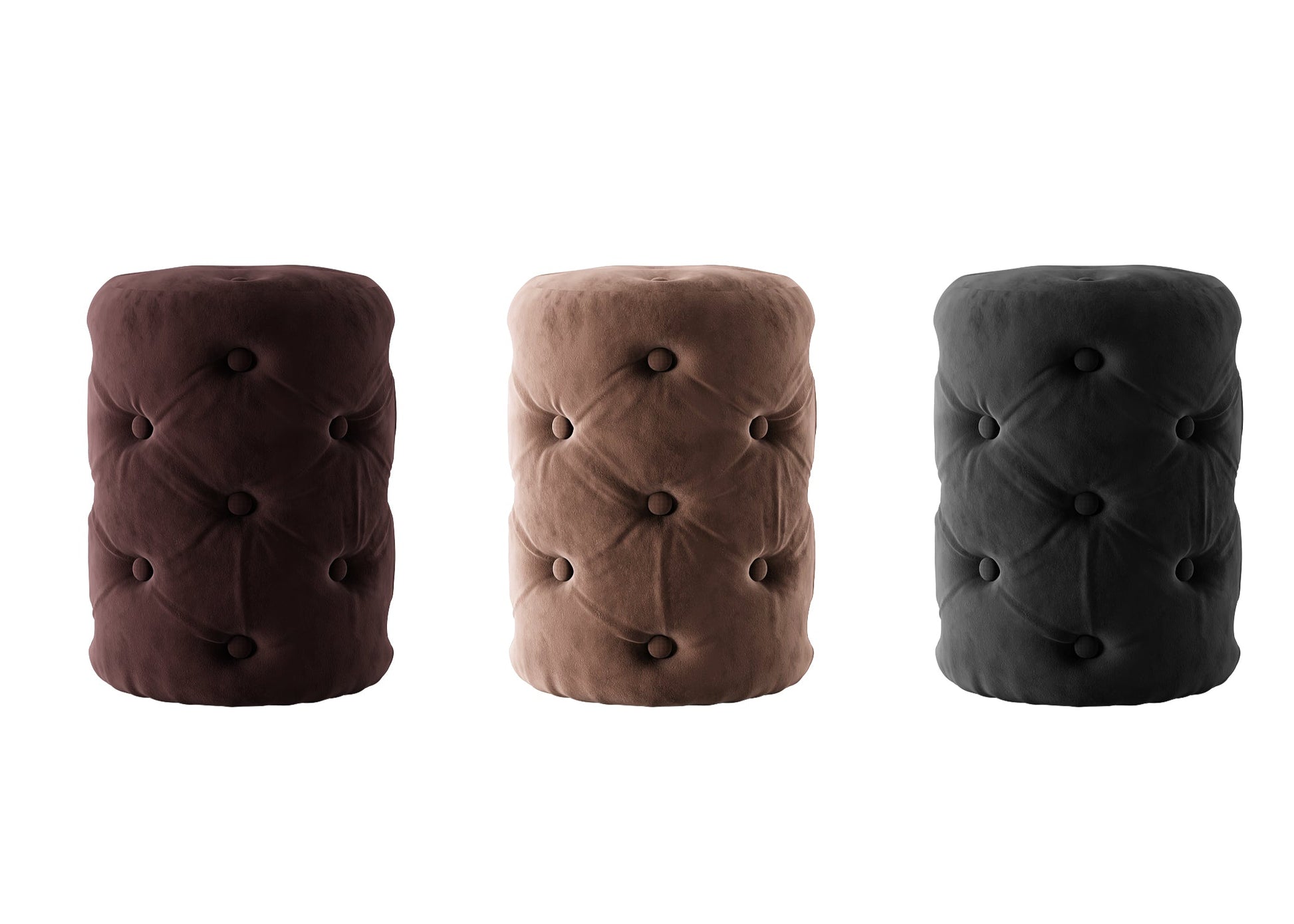 Maroon/Beige/Charcoal Tufted Ottoman Set 3D Model - Vintage Living Room Multi-Color Bundle chair