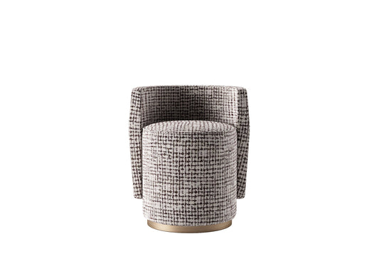 Light Checkered Fabric Armchair with Brass Ring Base 3D Model - Luxury Hotel Lobby Seating chair