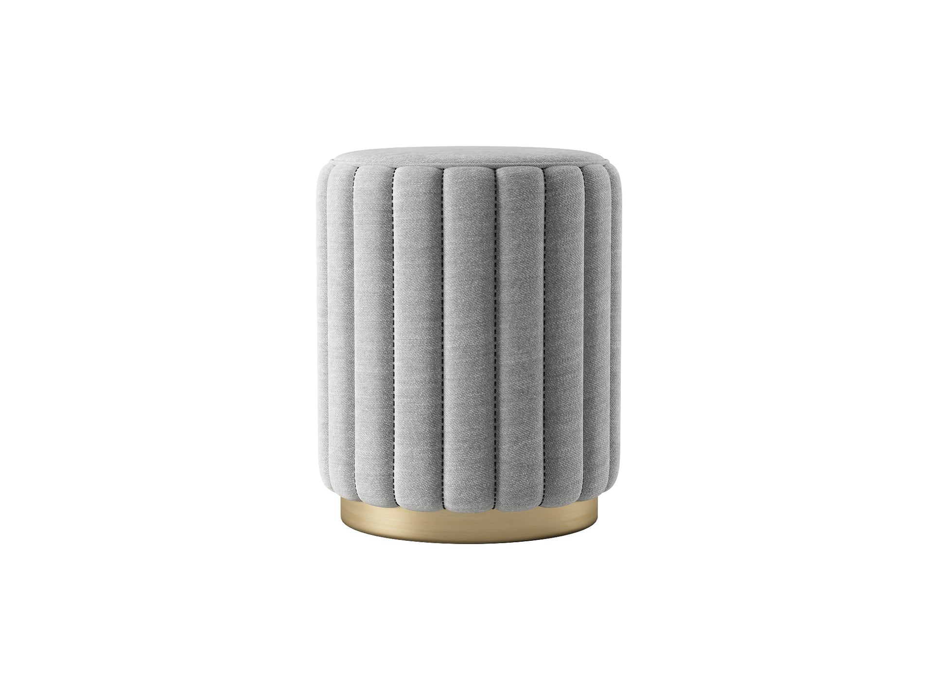 Gray Vertical Pleated Velvet Stool 3D Model - Champagne Metal Base Modern Bedroom Furniture chair