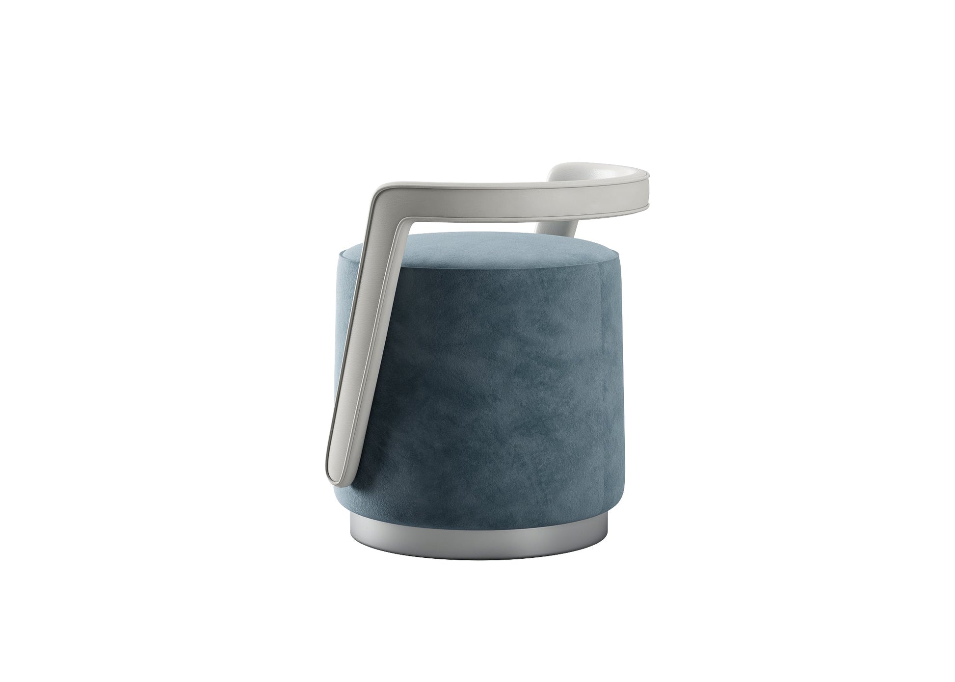 Blue-Grey Curved Armrest Velvet Chair 3D Model - Silver Metal Base Contemporary Home Decor chair