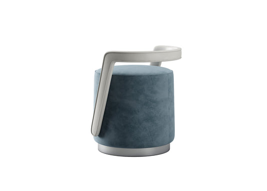 Blue-Grey Curved Armrest Velvet Chair 3D Model - Silver Metal Base Contemporary Home Decor chair