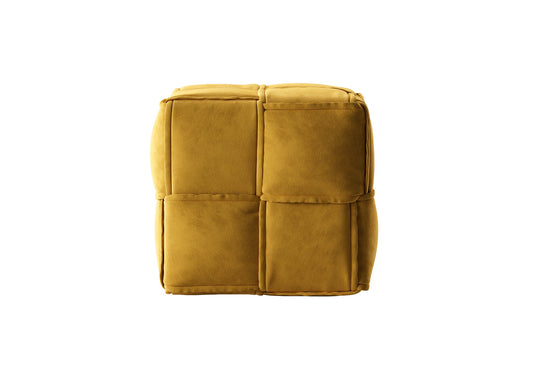 Yellow Grid-Patterned Pouf 3D Model - Cross-Stitched Sectored Kids Room Playful Seating
