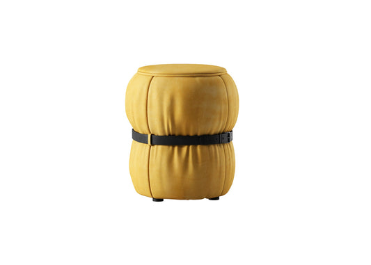Pumpkin-Shaped Leather Stool 3D Model - Brown Belt Detail Industrial Style Bar Furniture