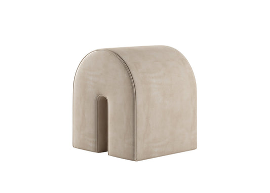 Beige Velvet Arch Ottoman 3D Model - Modern Cut-Out Design Sculptural Living Room Accent Furniture