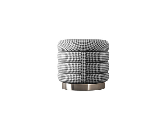 Black & White Houndstooth Cylindrical Pouf 3D Model - Segmented Puffy Design Retro-Modern Footrest