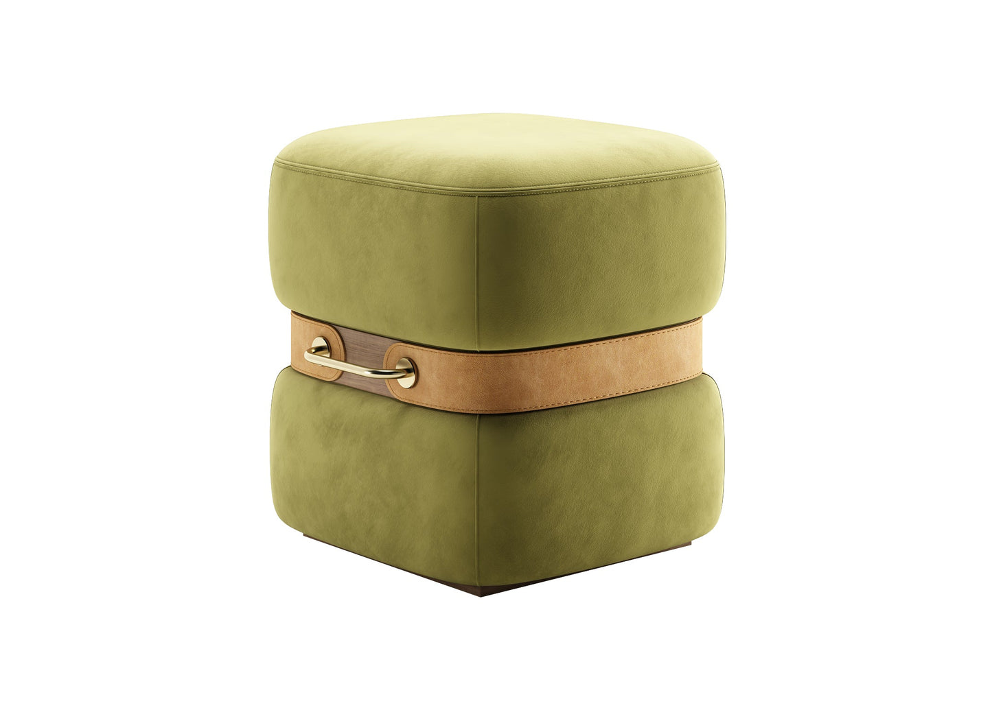 Olive Green Suede Ottoman with Leather Accent Belt & Gold-Toned Hardware chair