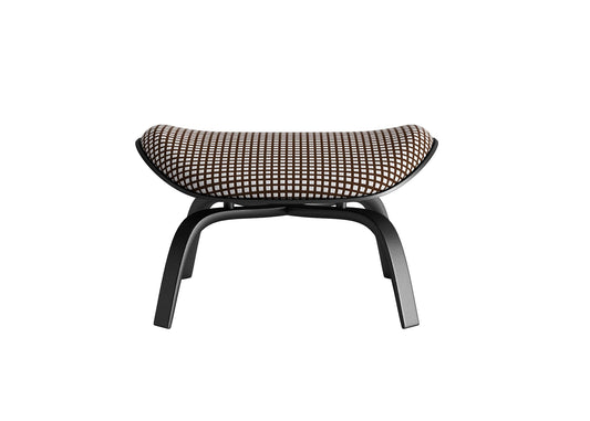Checkerboard Pattern Footstool with Black Curved Metal Frame
