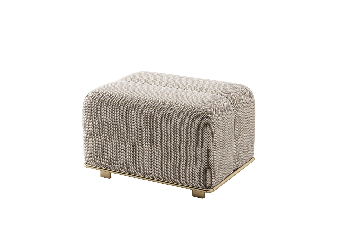 Beige Textured Footstool with Brass-Finished Legs and Rounded Edge Design chair