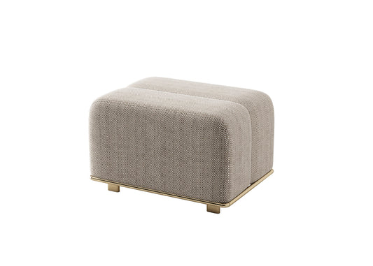 Beige Textured Footstool with Brass-Finished Legs and Rounded Edge Design chair
