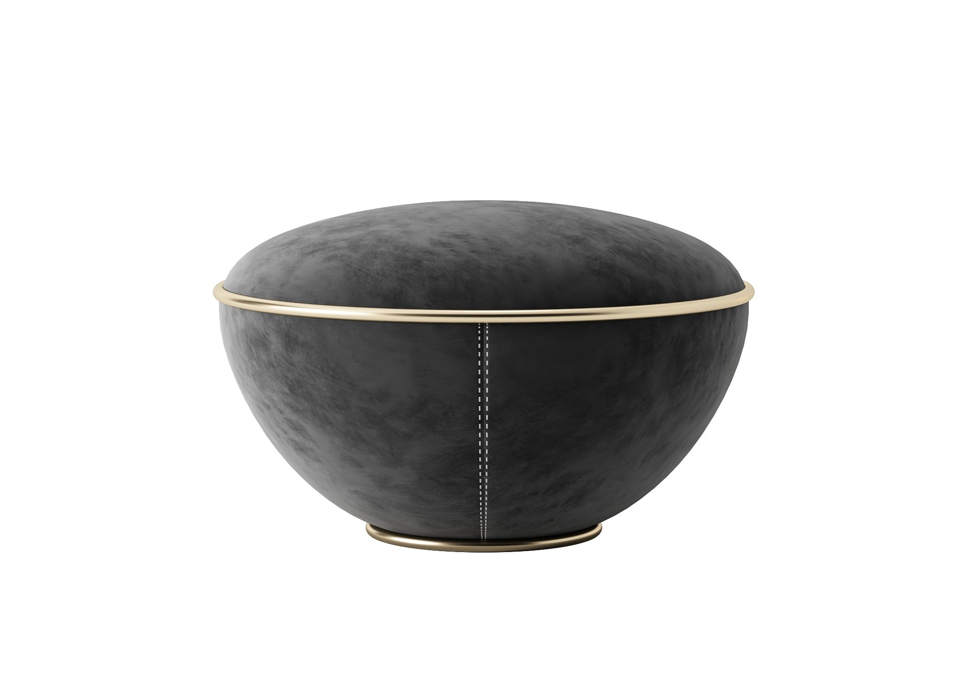 Bowl-Shaped Ottoman with Gray Textured Fabric and Gold Accent Trim chair