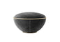 Bowl-Shaped Ottoman with Gray Textured Fabric and Gold Accent Trim chair