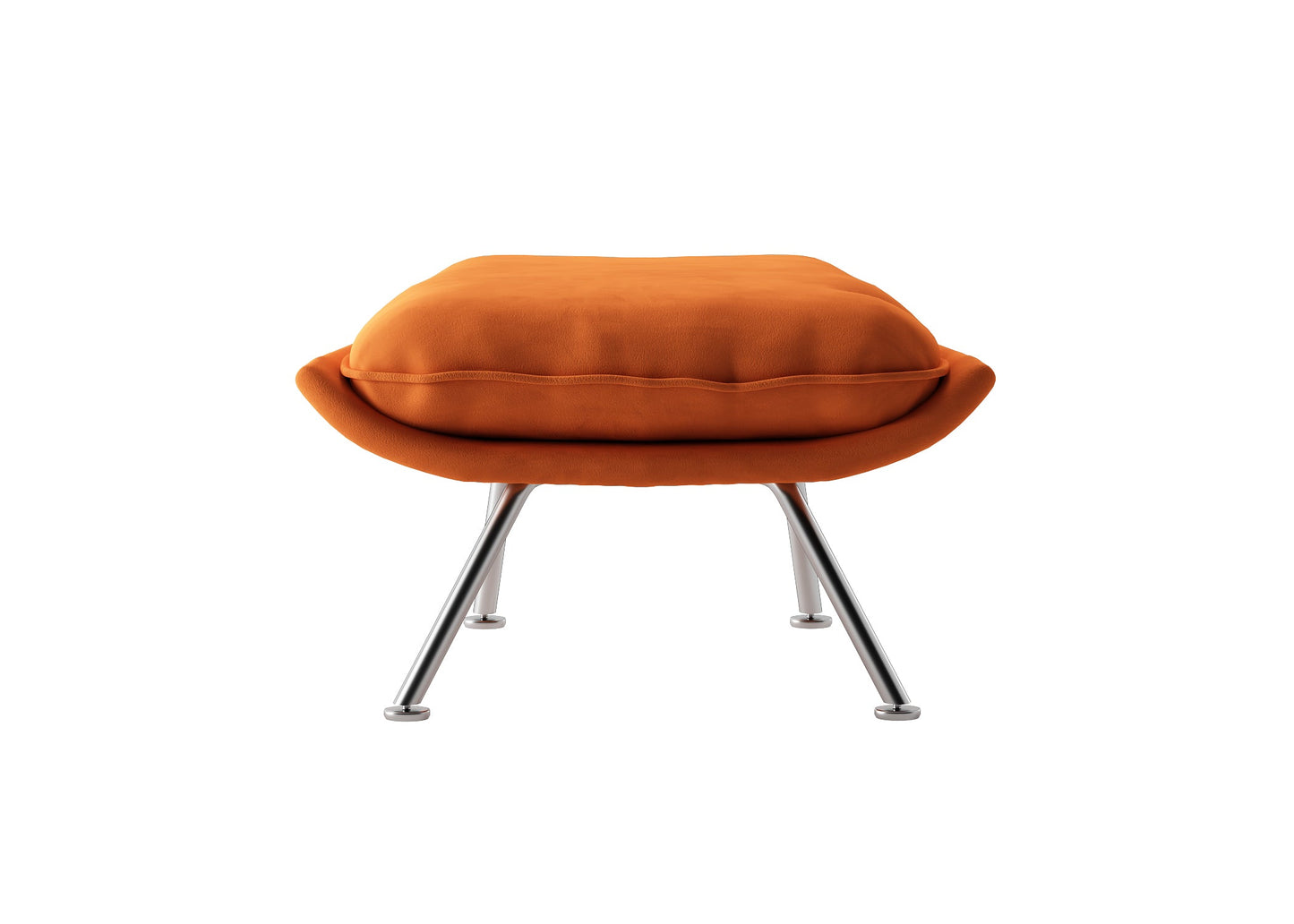 Orange Velvet Footrest with Angled Silver Legs for Contemporary Spaces chair