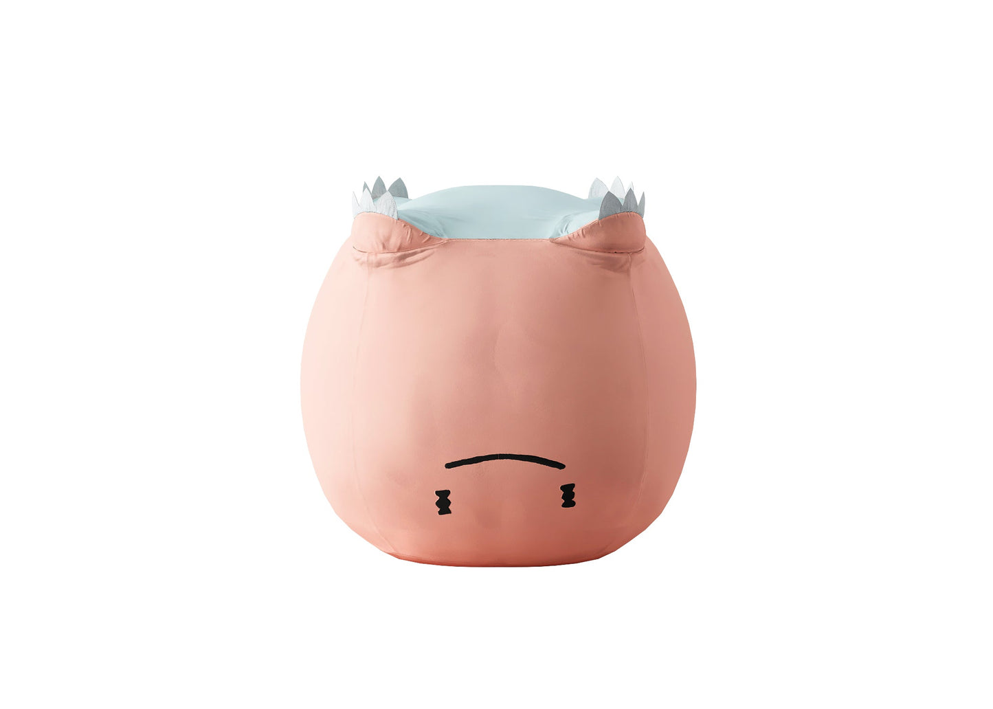 Expressive Pink Beanbag Chair with Blue Spike Accents and Face Design chair