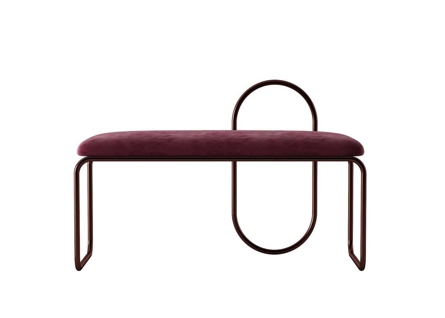 Velvet Upholstered Bench with Circular Iron Frame in Deep Purple Hue chair