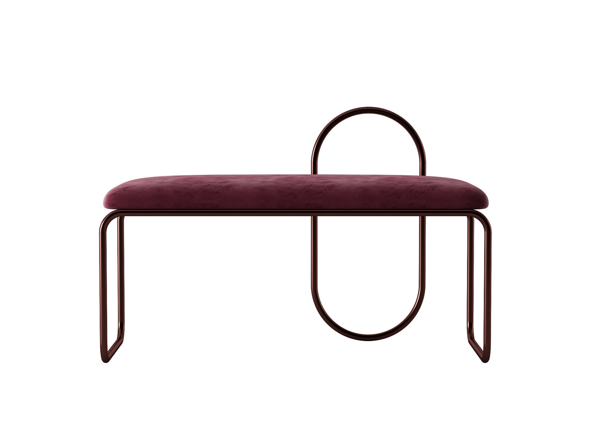 Velvet Upholstered Bench with Circular Iron Frame in Deep Purple Hue chair