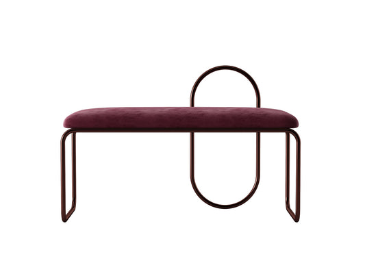 Velvet Upholstered Bench with Circular Iron Frame in Deep Purple Hue chair