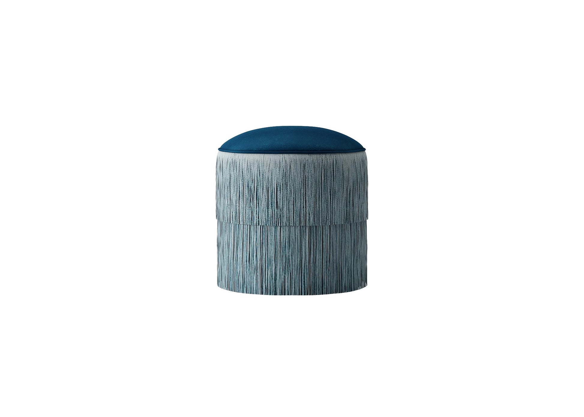 Fringed Navy Velvet Stool with Gradient Skirt for Bohemian Home Decor chair