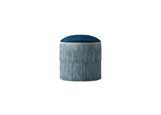 Fringed Navy Velvet Stool with Gradient Skirt for Bohemian Home Decor chair