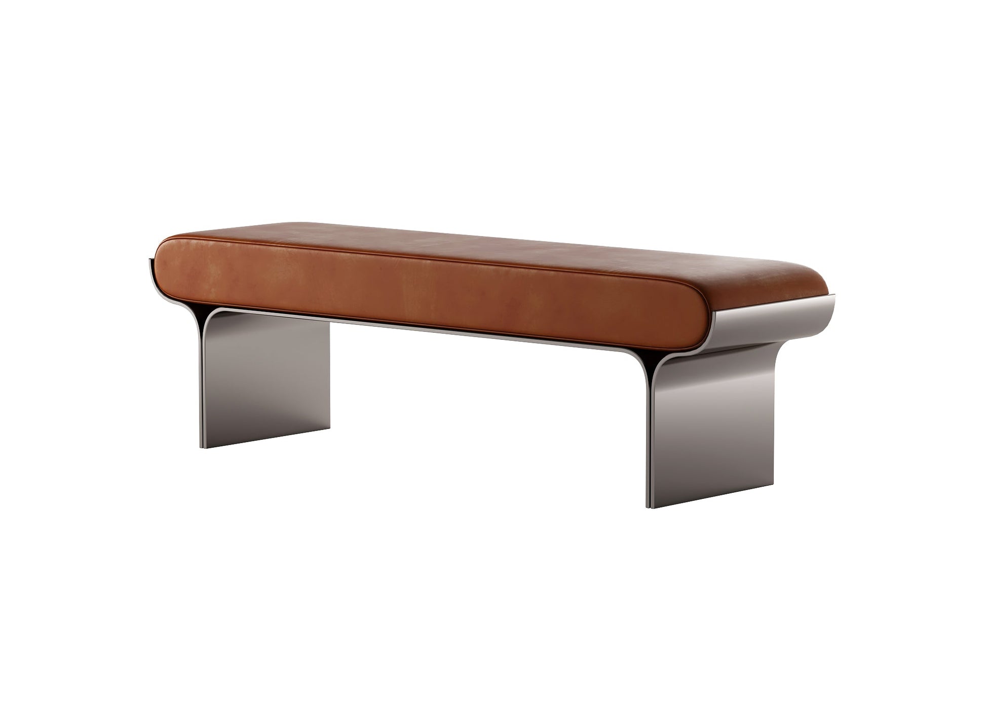 Brown Leather Bench with Industrial Metal Frame for Contemporary Spaces chair