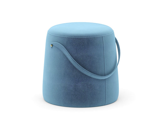 Navy Blue Velvet Stool with Integrated Handle and Polished Hardware